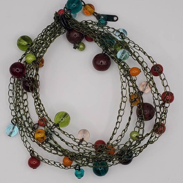 Artistian Made Whimsical Wire Bracelet with Glass Beads Signed Lisa Toland