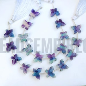 AAA+Natural Multi Fluorite Butterfly Shape Hand Carved Beads, Fancy Shape Beads Gemstone Side Drill Beads Size 14x11x5mm 10 Beads.