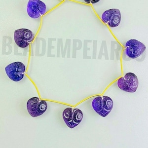 AAA++Natural Amethys Unique Carved Heart Shape Beads 15mm Gemstone 6 Pieces