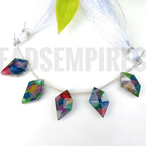 Multi Composite Copper Turquoise with crystal quartz spindle cut shape beads size 17x9.5 to 16x9.5 mm 6 pieces