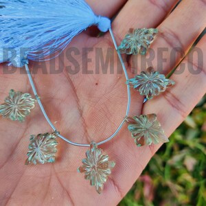 AAA+Natural green Amethyst Hand Carved Kite Shape Beads | Fancy Shape Carving Beads Jewelry Making Beads  Size 20x15mm 6 Pieces.
