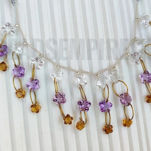 Amethyst Crystal & bear quartz Carved Flower Cut Stone Combination Beads Natural Gemstone Face Drill Beads Strand | 8x8 7x7 MM 30 pieces