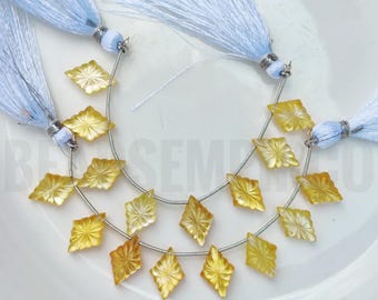 Carved Kite Quartz Gemstone Beads, Yellow Mother of Pearl, Amethyst Jewelry Making (6 Beads)