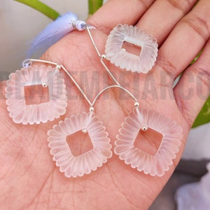 Carved Crystal Quartz Square Beads: 25mm Jewelry Making Supplies, 6pcs