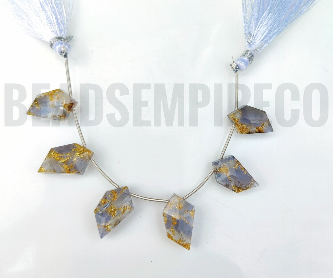 K22 Gold Iolite Quartz Beads: Spindle Cut Gemstone Composite, 6 Pieces ...