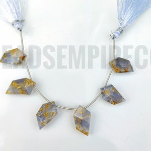 Natural k22 gold and Iolite composite with crystal quartz spindle cut shape beads size 17x10.3 to 16x9.5 mm 6 pieces