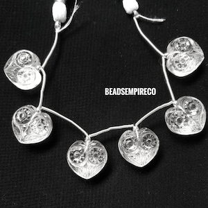 AAA+Natural Crystal Quartz Heart Shape Carving Beads | Heart Shape Hand Carved Beads Jewelry Making Beads  Size 15mm 6 Pieces.