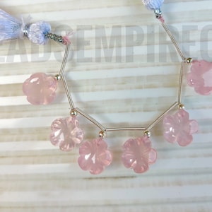 AAA+Rose quartz Hand carved Flower shape carved beads, jewelry making Rose quartz beads Size 10mm 6 pieces