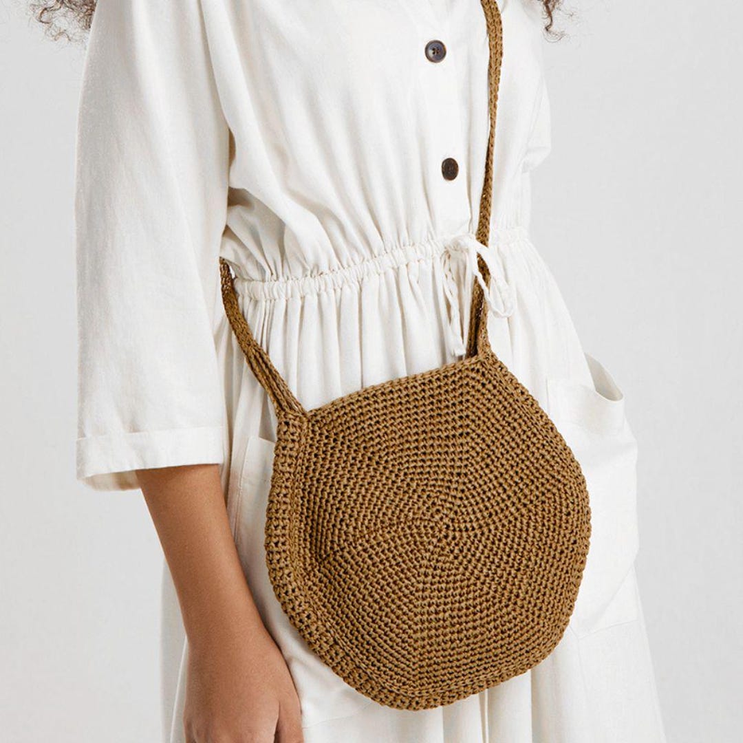 Crochet Raffia Bag Pattern – Round Crossbody Tote PDF With Long Strap ...