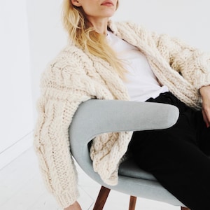 Chunky Cable Knit Cardigan Pattern - Oversized Cozy Jacket, PDF Pattern