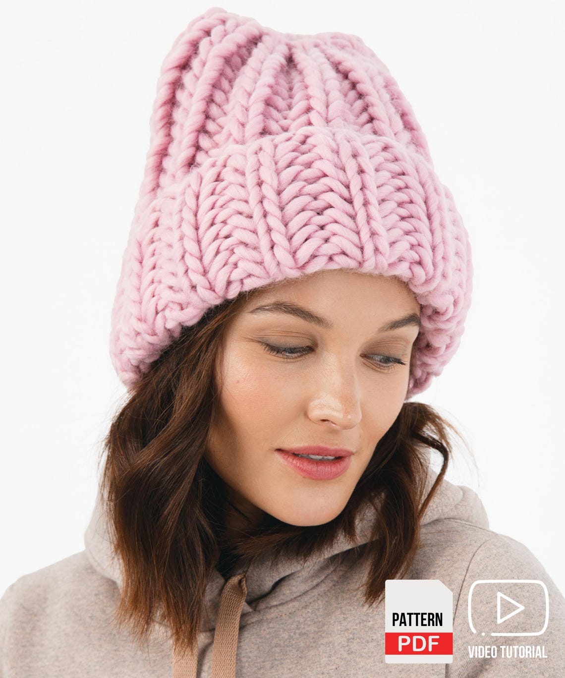 Chunky Ribbed Hat Knitting Pattern | Beginner Video Tutorial (PDF) - Etsy