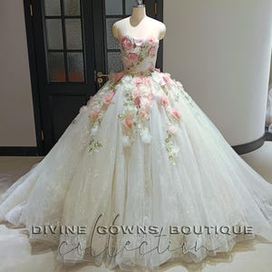 Abito da ballo con corsetto in pizzo con perline in tulle glitterato, ricamato con fiori 3D colorati, abito da ballo con principessa delle fate, giardino fantasy, foresta, bosco