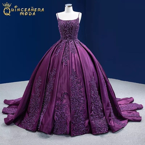 Purple Quinceanera Dress, Quinceanera Dress Purple, Quinceñera Dress Purple, Quince Dress Dark Violet, Luxury Beaded Quinceanera Dress Lilac