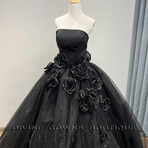 Black 3D Flower Beaded Corset Wedding Gown,Black Wedding Ballgown Glitter Tulle Train,Alternative Wedding Gown,Nontraditional Gown Plus Size
