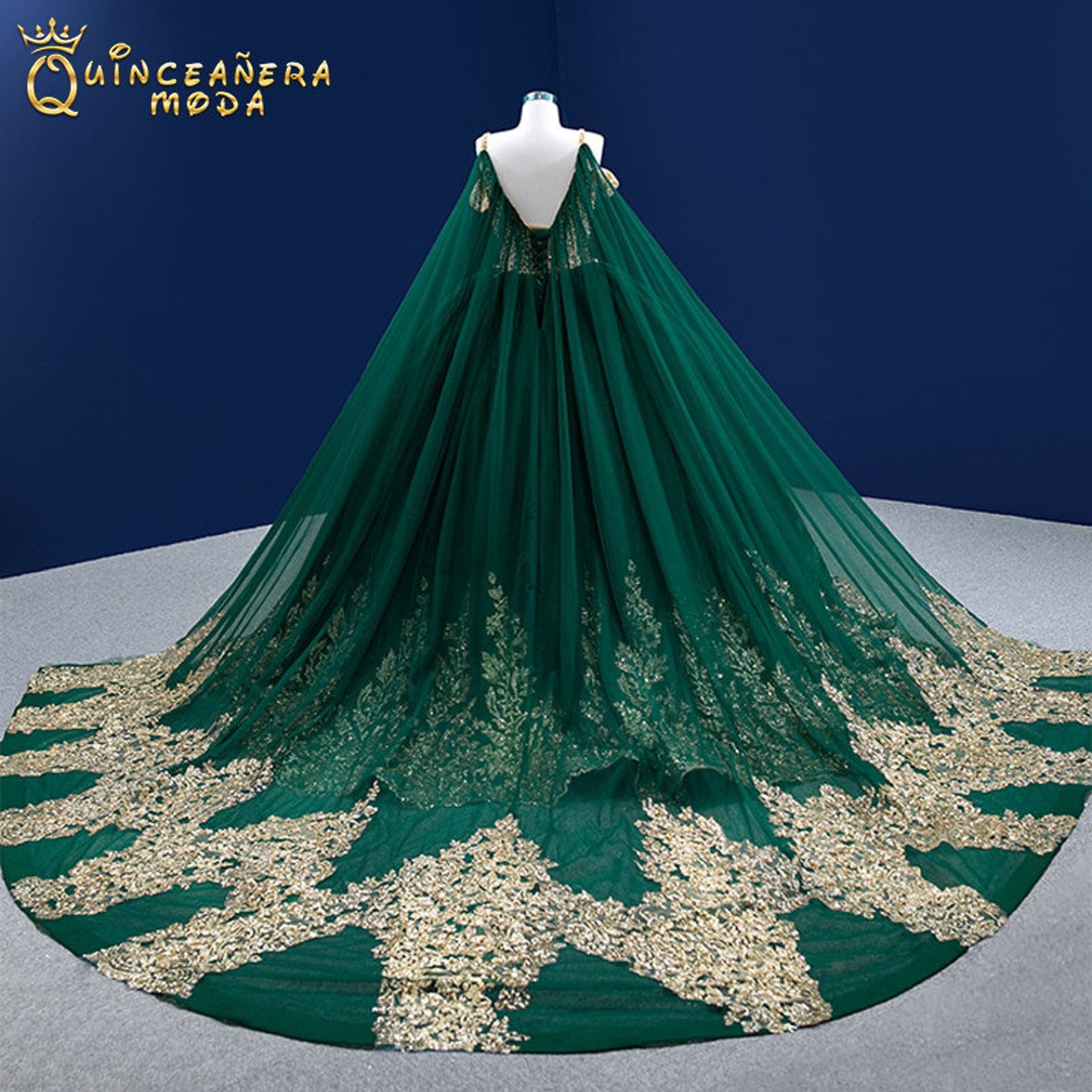 Emerald Green Quinceanera Dress, Gold Green Quinceanera Dress Charro, Quinceñera Dress Emerald
