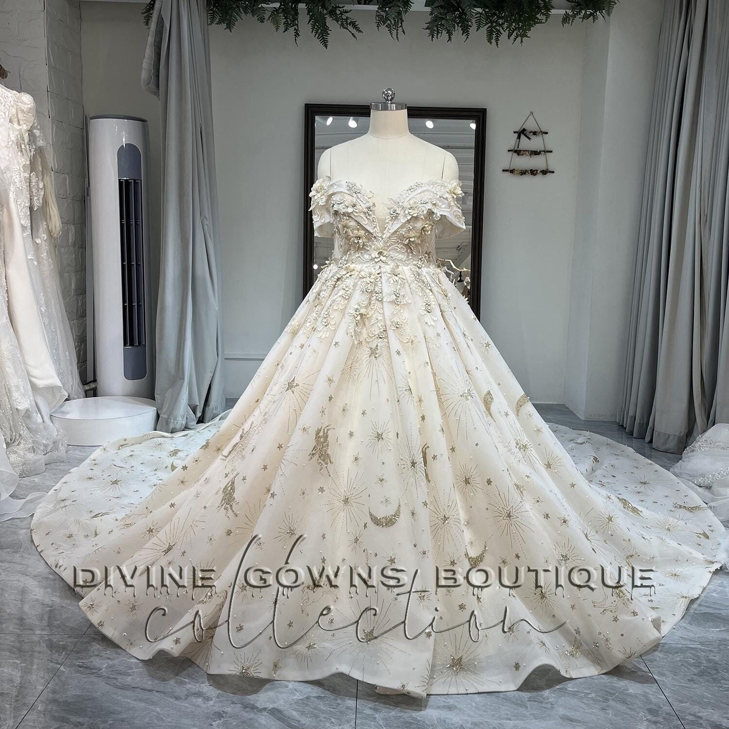 その他 krystal princess wedding Celestial Wedding Dress,beaded Crystal Pearl Ivory Champagne