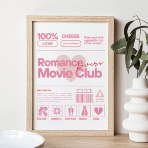 Rom Com Movie Club druckbare Poster, sofortiger digitaler Download, DIY Geschenk für Chick Flick Filmfans