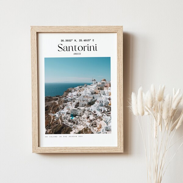 Santorini druckbare Wandkunst, Griechenland-Reisen-Plakat, griechische Inseln fotografischer sofortiger Download