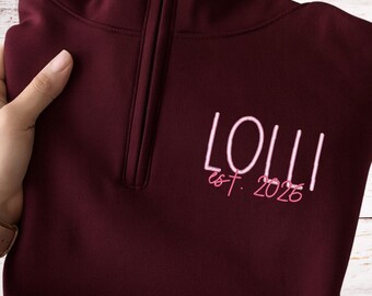 Embroidered Lolli Quarter Zip Sweatshirt, Custom Est Year Grandma Gift, P060