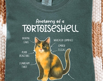 Maglietta con anatomia del gatto tartarugato, magliette per amanti degli animali, maglietta con gattino, E966