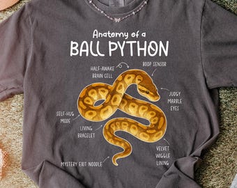 Camiseta con la anatomía de la pitón bola, camiseta con la serpiente mascota, regalos para amantes de los reptiles, E964