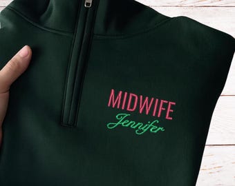 Sudadera personalizada para partera, sudadera con cremallera de un cuarto para partera, regalo para el equipo de doulas de partería, P024