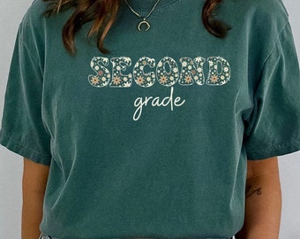 Camiseta de maestro de segundo grado, camiseta floral de maestro de segundo grado, camiseta minimalista de maestro con flores, camiseta de equipo de segundo grado, regalo de escuadrón de segundo grado E230