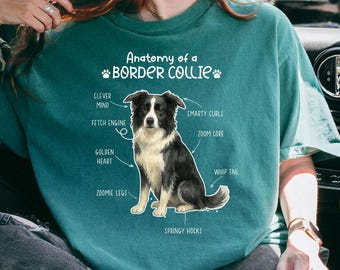 Maglietta con anatomia del Border Collie, regalo per amanti dei cani, maglietta per mamme di Border Collie, maglietta per proprietari di animali domestici, papà di cani, maglietta con anatomia del cane, E917