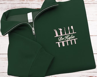 Sudadera con cremallera de un cuarto, bordada y personalizada, ideal como regalo para ortodoncista, P032
