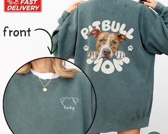 Moletom personalizado Pitbull Mama, moletom com gola redonda Pitbull Mom, suéter Pittie Lover, presentes Pitbull Lover, mãe de cachorro Pitbull, orelhas personalizadas Pitbull, C260