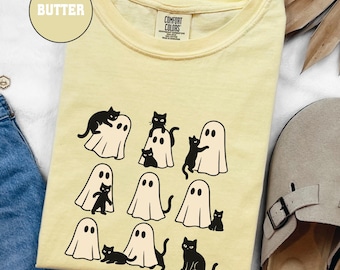 Halloween Ghost Cat Shirt, Funny Halloween Shirt, Ghost Cat Shirt, Cute Cat Lovers Shirt, Retro Ghost Halloween, Spooky Season Gift, E574