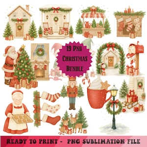 Christmas Watercolor Clipart Set, Commercial Use, Instant Download PNG, Watercolor Digital Clip Art, Holiday Season Png Watercolor Pack