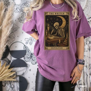 Funny Skeleton Writer Tarot Card Shirt, Stenographer Tee, English Teacher Gift, Halloween Author Tee, Spooky Court Reporting Legal Tee, E634