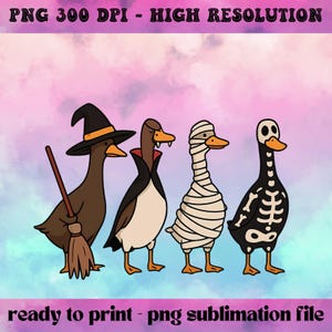 Funny Halloween Goose PNG, Skeleton Witch Vampire, Mummy Ducks Digital, Clipart Sublimation Design, Fall Shirt Printable File for Crafting,