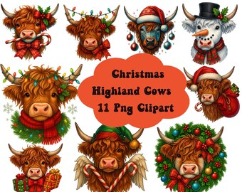10 + Christmas Highland Cow Png Bundle, Baby Highland Cow Png, Cute Christmas Cows, Christmas Clipart, Christmas Png, Highland Cow Png