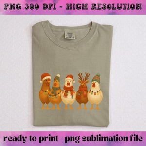 Chicken Christmas PNG, Holiday Chicken Design, Chickens with Scarve, Christmas Chickens PNG, Instant Download, Sublimation, PNG shirt design