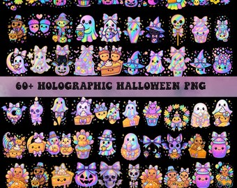 Iridescent Ghost Png, Coquette Halloween Clipart, Spook Season Png, Glitter Ghost Png, Holographic Pumpkin Bow, Fall Clipart, Commercial Use