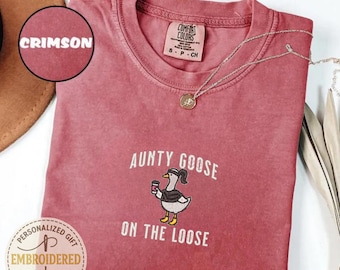 Embroidered Auntie Silly Goose Shirt, Cool Aunts Club Shirt, Funny Goose Lover Gift for Aunt, New Pregnancy Announcement Tee For Aunt, EM019