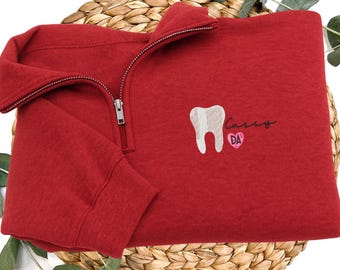 Sudadera con cremallera de un cuarto para asistente dental, diseño de diente bordado, ropa para consultorio dental, P061