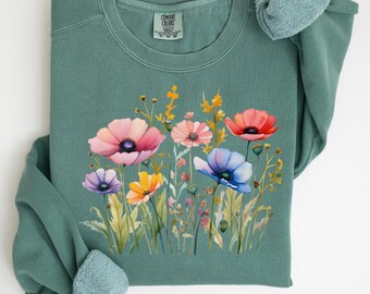Maglietta Boho Wildflowers Cottagecore Comfort Colors®, regalo per lei, maglietta a fiori, Whimsigoth, magliette con piante, maglietta floreale, regalo per donna, C340