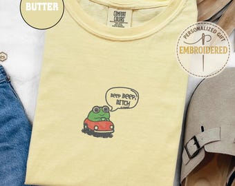Frog Embroidered Crewneck Shirt, Embroidered Frog T-Shirt, Funny Cottage Core Frog Lover Silly Gift, Cute Frog Gift, Beep Beep Bitch, EM029