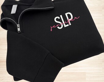 Sudadera personalizada de logopeda, bordado con cremallera de un cuarto para logopeda, regalo de graduación de logopeda, P008