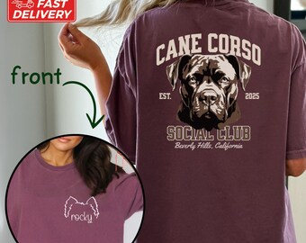 Shirt Cane Corso Social Club, shirt Cane Corso moeder, shirt Cane Corso Mama, ronde hals, shirt hondenliefhebber, gepersonaliseerde hondenclub, cadeaus Cane Corso, E221