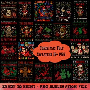 30 Designs Ugly Christmas Sweaters Png Bundle, Christmas Png, Ugly Sweater Clipart, Digital Download, Retro Ugly Sweater Png, POD Allowed