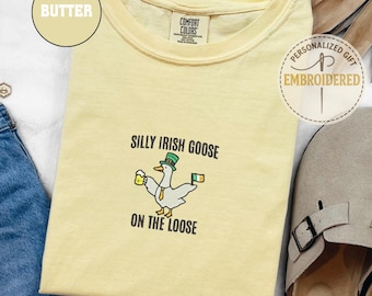 Camisa irlandesa divertida con bordado de ganso tonto, camisa del Día de San Patricio, camisa de trébol de la suerte, linda camisa del Día de San Patricio, regalo para los amantes de la bebida, EM010