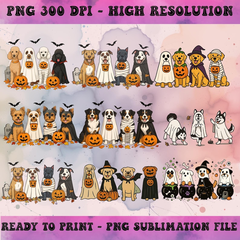 Halloween Dog Clipart Bundle PNG File, 17 Dog Costume Sublimation ...