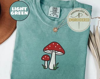 Maglietta con ricamo a fungo, maglietta con ricamo Cottagecore, maglietta con simpatico fungo, top autunnale Naturecore, maglietta Fairycore Forest, maglietta estetica EM042