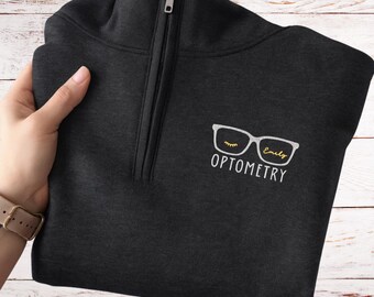 Embroidered Optometry Tech Quarter Zipper Sweatshirt, Personalized Eye Doctor Glasses Optometric Gift, P005