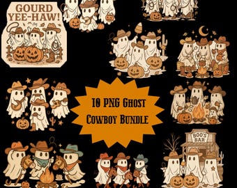 Cowboy Ghost PNG Bundle, 10 Western Ghost Designs, Halloween Ghost Clipart, Yee Haw Cowboy Designs, Printable Halloween PNG, Commercial Use