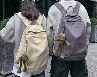 4 color canvas backpack ,Japanese vintage simple solid color canvas backpack,solid color backpack,korean backpack,canvas bag,travel backpack